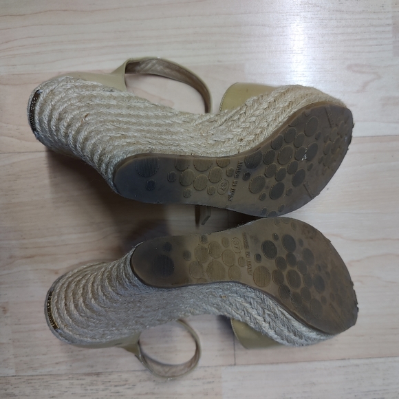 Jimmy Choo Patent Leather Espadrilles Neutrals Jute Trim Wedge Heels Platfore 37 - Picture 6 of 8